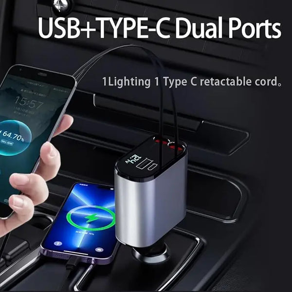 120W 4-in-1 Retractable Car Charger – Ultra Fast Charging for Multiple Devices - Flyzeo Store