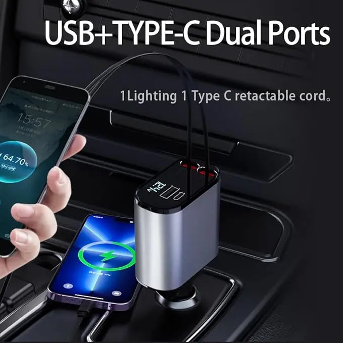 120W 4-in-1 Retractable Car Charger – Ultra Fast Charging for Multiple Devices - Flyzeo Store