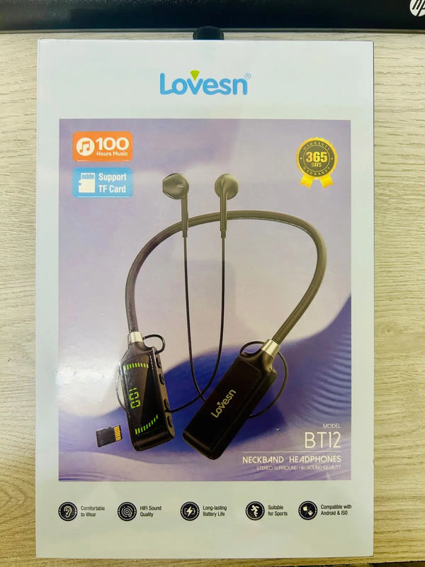 Lovesn Neckband Headphones – TF Card Support, 100H Music Playback, 1-Year Warranty - Flyzeo Store